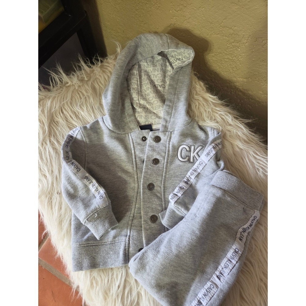 Calvin Klein Jeans Baby Boys Gray Logo Tape Hoodie and Joggers Set 12M